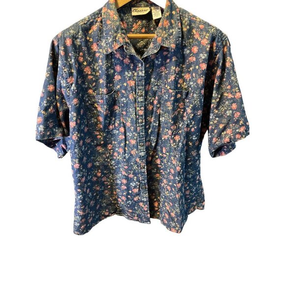 Classic Blues Blue Floral Lightweight Short Sleeved Button Front Shirt Sz 2X - Picture 1 of 8